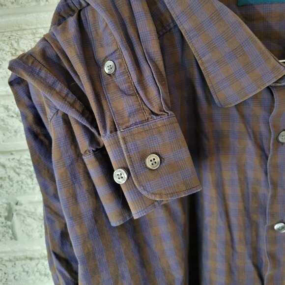 Perry Ellis Mens Shirt 4X Long Sleeve Button Brown Blue Plaid Lightweight PLA80E - Picture 5 of 8